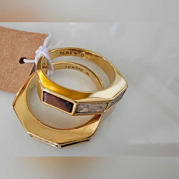 J.Crew Size 6 Olga Marbled Semiprecious Stone 2 Ring Set NEW WITH TAGS - Picture 3 of 5